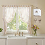 jinchan Belrose Linen Floral Cafe Curtains 45 Inch Length Embroidered Farmhouse - Image 5