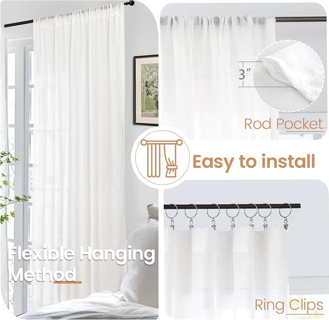 BGment White Linen Curtains 96 Inches Long - Image 6