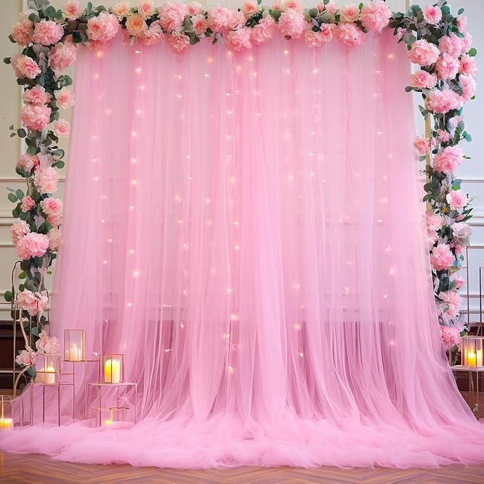 10ft x 15ft Pink Tulle Backdrop Curtain - Image 5