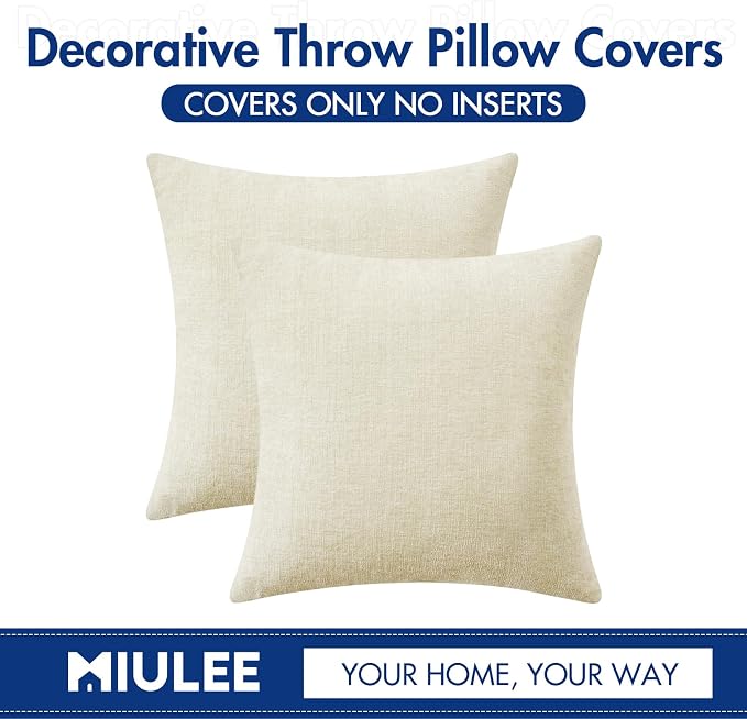 MIULEE Pack of 2 Cream Throw Pillow Covers 18x18 Inch Natural Soft Pillow Covers - Image 6