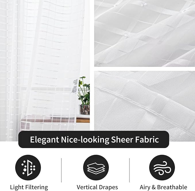 SpaceDresser Check Sheer Curtains 63 Inches Long - Image 5