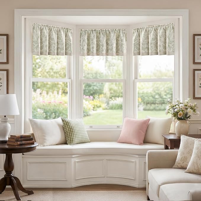 jinchan Linen Valance Curtain Farmhouse Floral Printed Small Window Curtain - Image 5