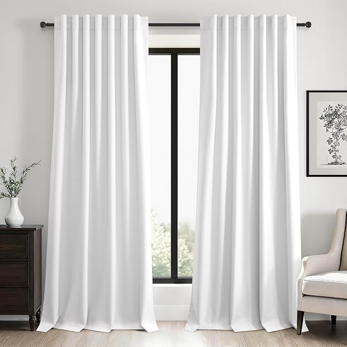 96 inch long Linen blackout curtains 2 Panels 100% Black out Linen texture by Topfinel