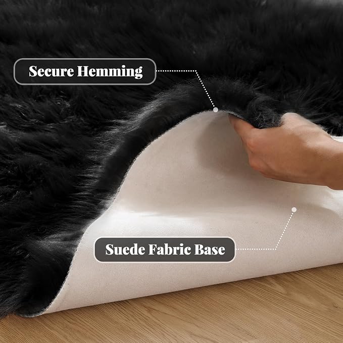 ORINOVA Black Fuzzy Faux Sheepskin Shaggy Fur Rugs - Image 2