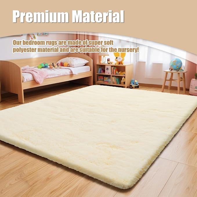 6x9 Fluffy Area Rug for Living Room, Shag Area Rugs for Bedroom, Ivory Soft - Image 7