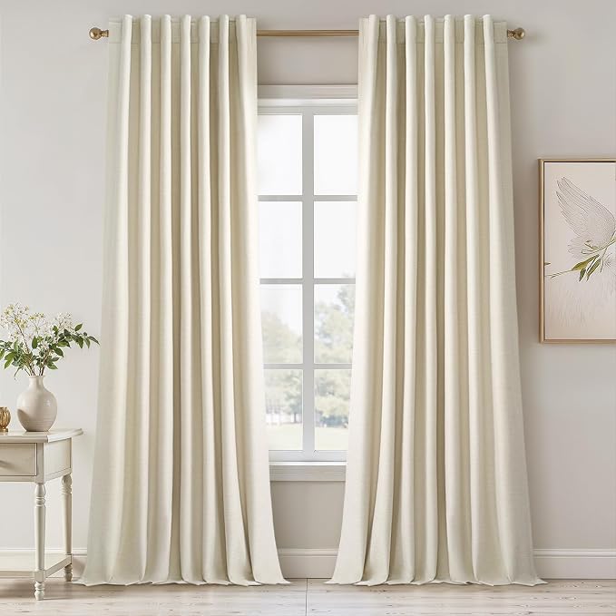 95 Inches Length Cream Colored Custom Blackout Linen Curtains Ivory Cream Pinch by Topfinel