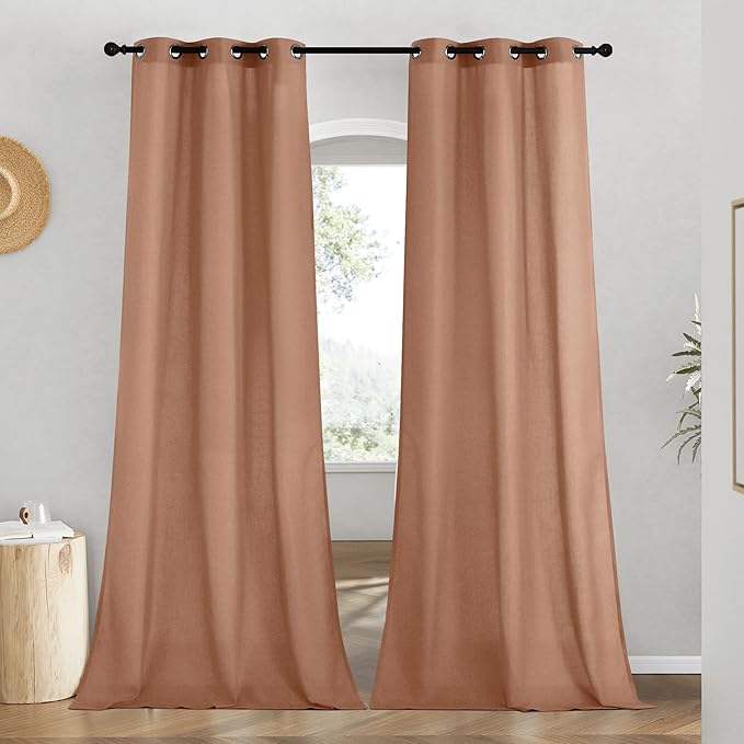 NICETOWN Linen Terracotta Window Curtains 84 inches Long, Grommet Thick Linen by NICETOWN