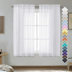 OVZME 2 Panels Sheer White Curtains 54 Inches Length Window Treatment by OVZME