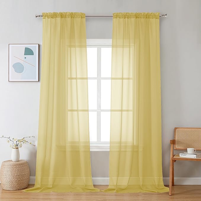 Chyhomenyc Sheer Mustard Yellow Curtains 90 inches Long 2 Panels, Light by Chyhomenyc