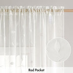 MIULEE Ivory Sheer Curtains 2 Panels Embroidered Leaf Patterned Rod Pocket - Image 6