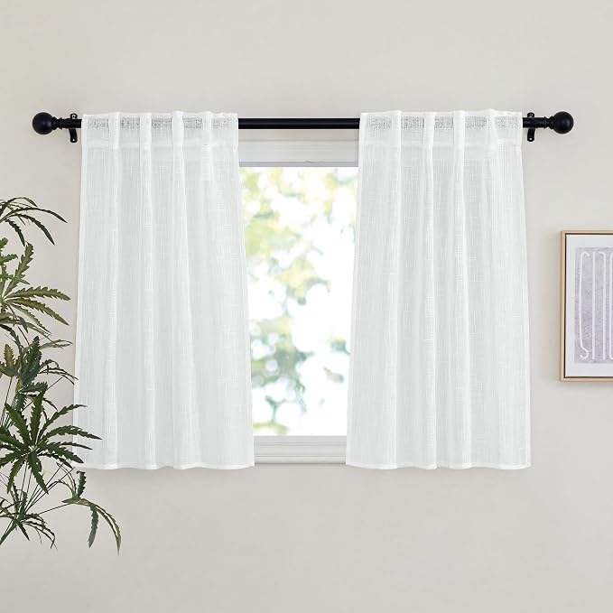 NICETOWN White Semi Sheer Kitchen Curtains 36 inch Length, Rod Pocket & Back by NICETOWN