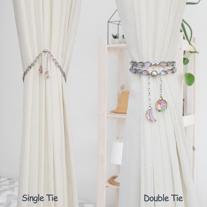 PEDOBO Magnetic Curtain Tiebacks, 2 Pack Crystal Beaded Sun & Moon Pendants - Image 4