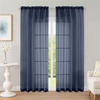 OWENIE Sheer Curtains 84 Inches Long 2 Panels Set, Sheer Navy Blue Curtains by OWENIE