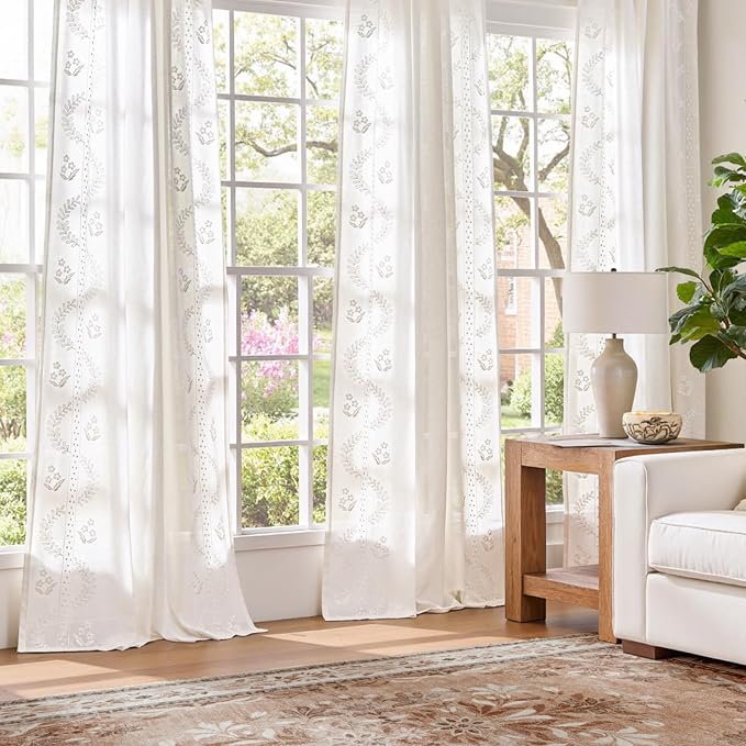 jinchan Belrose Linen Curtains for Bedroom Floral Curtains 84 Inch Length Linen - Image 3