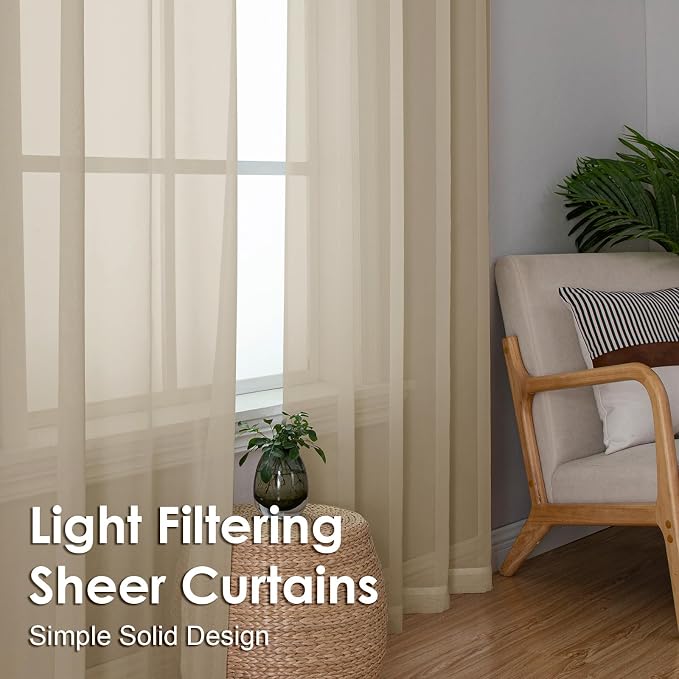 OVZME Taupe Sheer Curtains 96 Inches Long 2 Panels - Image 6