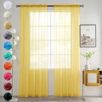 youleyar Solid Sheer Rod Pocket Curtain Voile Draperies 2 Panels White Beige by Youleyar