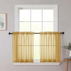 Kitchen Curtains 24 Inch Length Tier 2 Pieces, Cafe Bathroom Basement Rod by WelvetBLK