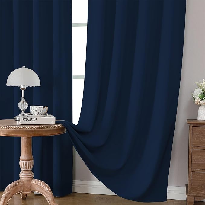 CUCRAF Navy Blue Blackout Curtains 96 inch Length 2 Panels Set, Rod Pocket Room - Image 5