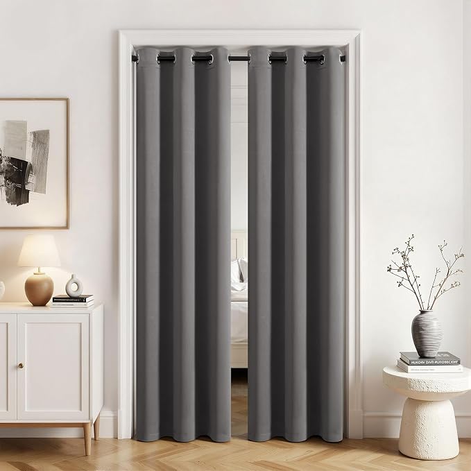MIULEE Blackout Door Curtain Set of 2, 34 x 80 Inch Grey Thermal Insulated Room by MIULEE