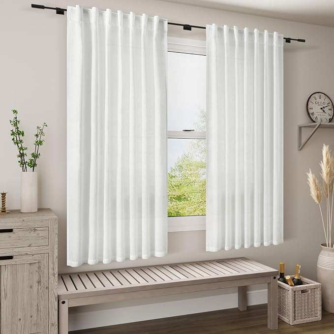 Nanspring White Farmhouse Decor Curtains 63 Inch Length - Image 8