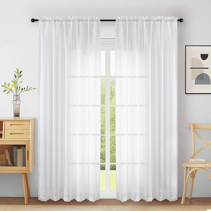 Extra Wide Sheer White Curtains 84 Inches Long 2 Panels, Soft Airy Transparent by Home