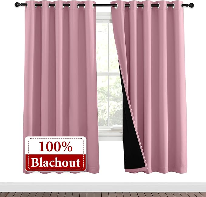 NICETOWN Crystal Pink Full Shade Curtain Panels, Pair of Energy Smart & Noise - Image 2
