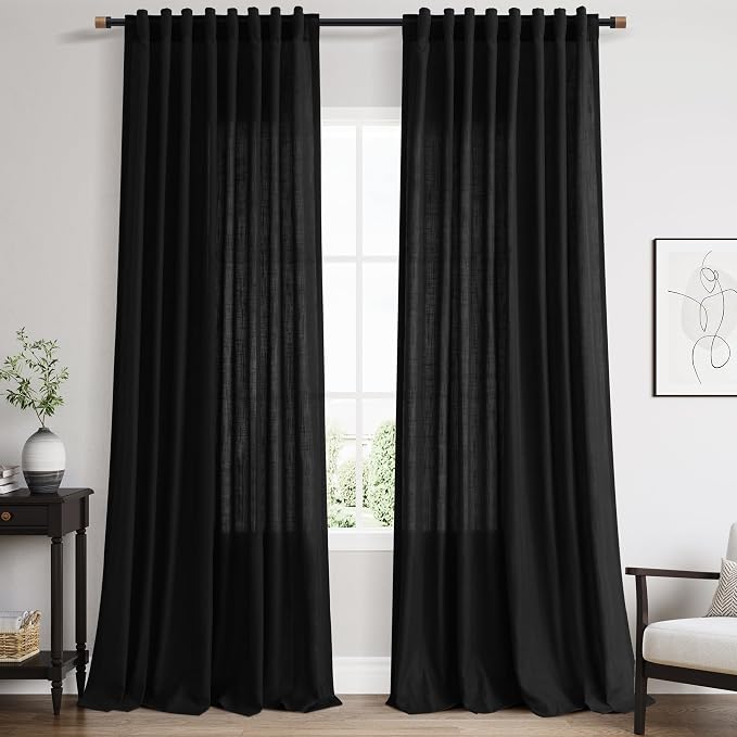 Nanspring Black 102 Inch Linen Curtains by Nanspring