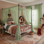 WAZZIO Boho Lace Curtains 84 Inches 2 Panel, Light Filtering Privacy Tassel & - Image 3