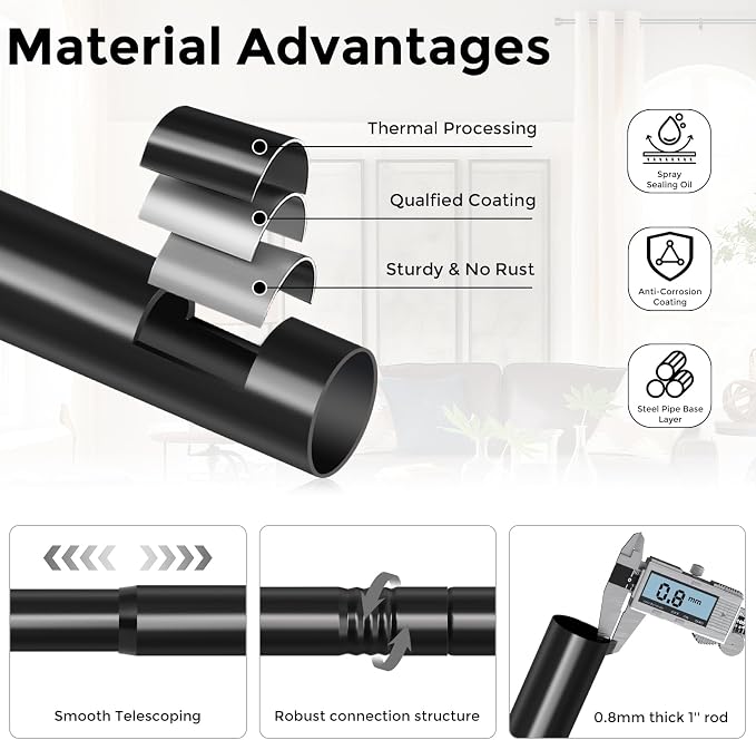 Curtain Rods for Windows 30 to 56 Inch, Decorative Adjustable Heavy Duty Easy - Image 6