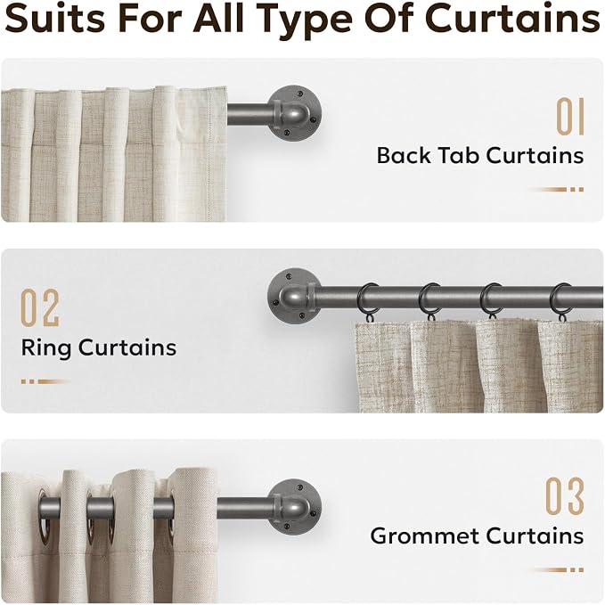 Zeerobee Curtain Rods for Windows 32 to 72, 1 Inch Industrial Wrap Around Grey - Image 8