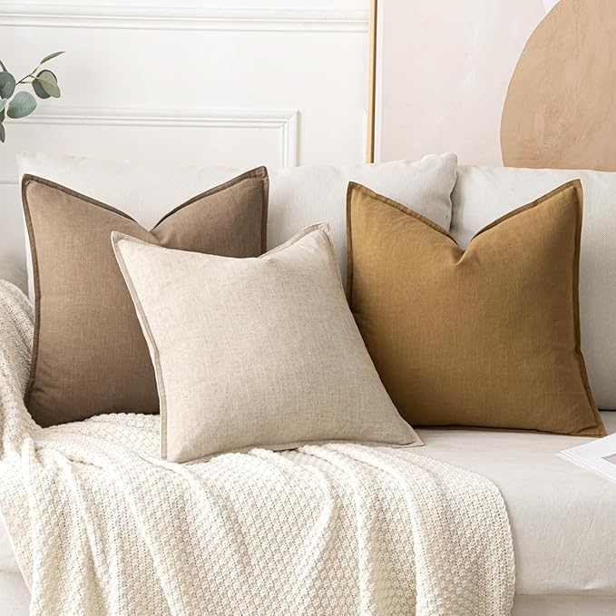 MIULEE Decorative Linen Pillow Covers 20x20 Inch Khaki Boho Farmhouse Neutral - Image 4