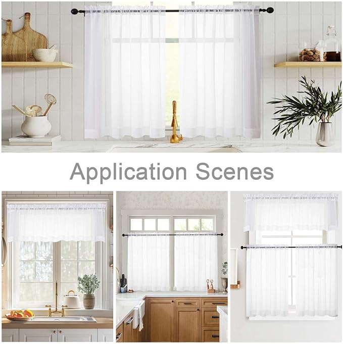 White Kitchen Curtains 30 Inch Length Tier 2 PCS, Solid Soft Airy Half Curtains - Image 6