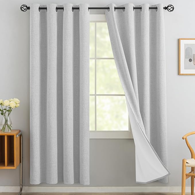 Yakamok White Linen Curtains 100% Blackout 72 Inches Long, Room Darkening by Yakamok