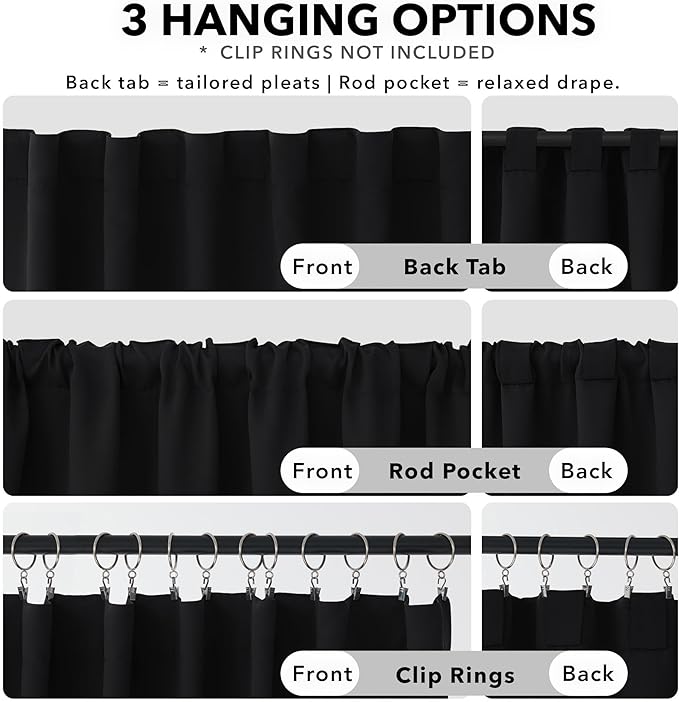 Deconovo Blackout Curtains, Thermal Insulated, W38 x L84 2 Panels, Back Tab - Image 2