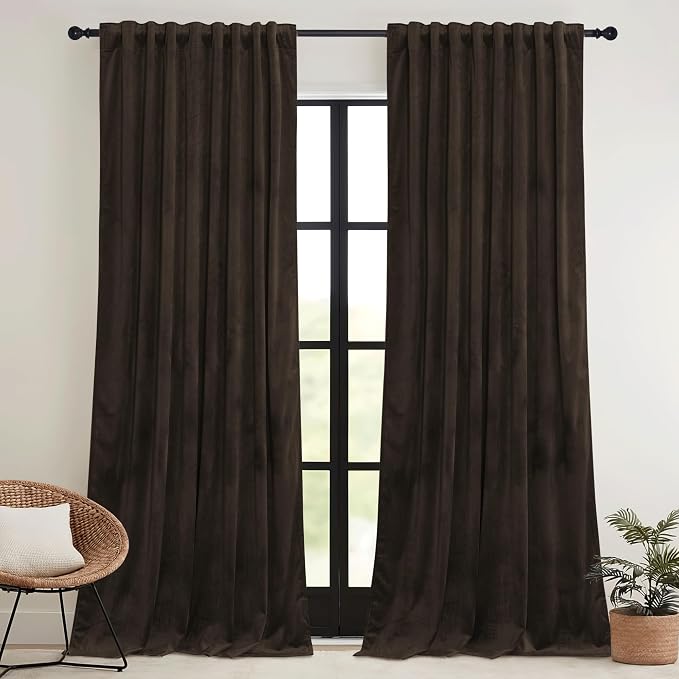 RYB HOME Brown Velvet Curtains 72 inches - Image 2