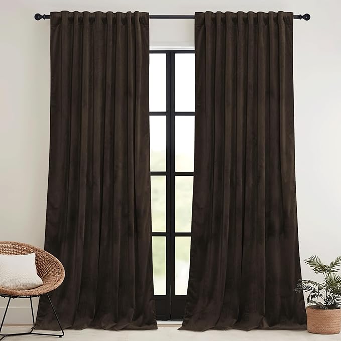 RYB HOME Brown Velvet Curtains 102 inches - Image 2