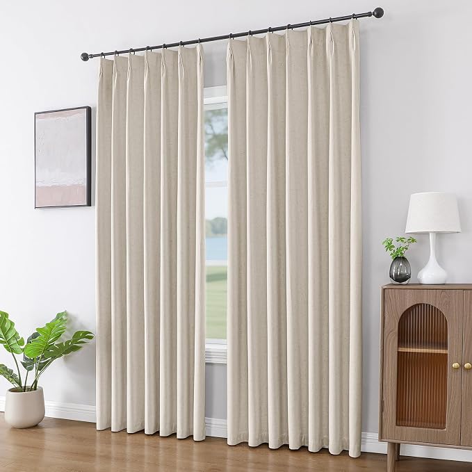 Joydeco 100% Blackout Pleated Curtains, Linen Window Curtains 2 Panel Sets 108 - Image 4