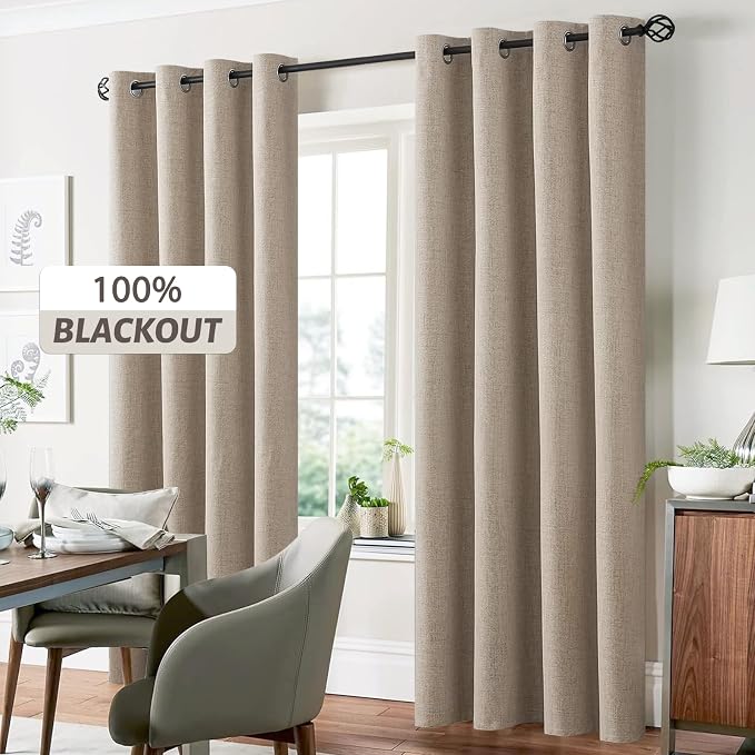 Yakamok Natural Linen Curtains 100% Blackout 63 Inches Long, Room Darkening - Image 7