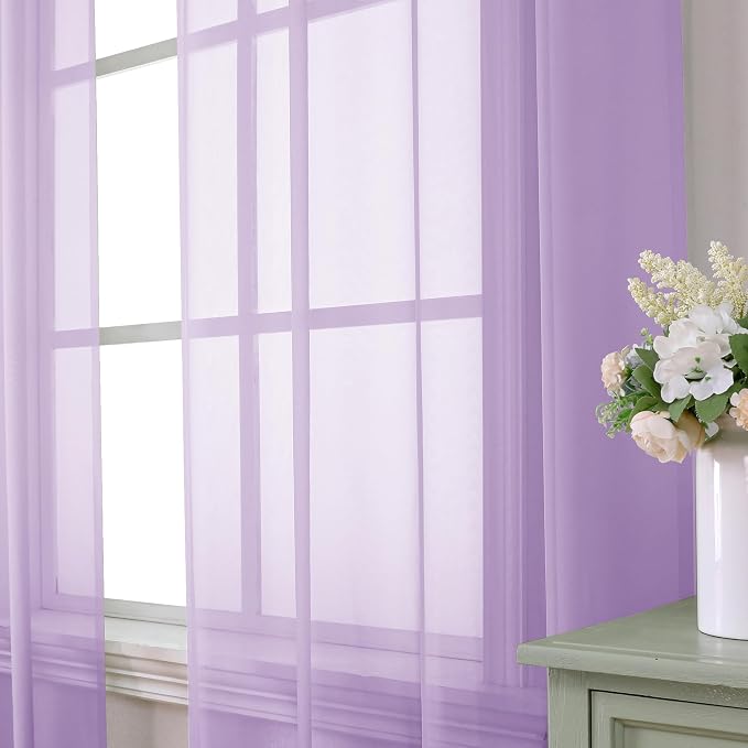 Aiyufeng Light Purple Sheer Curtain Panels Pair Sold 84 Inch Length, Light - Image 2
