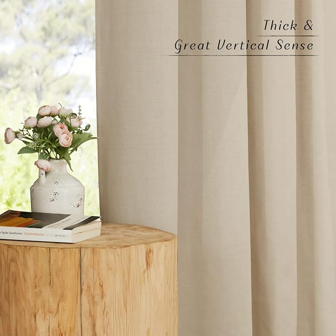 NICETOWN Linen Flax Semi Sheer Curtains 92" Length, Grommet Window Treatments - Image 6