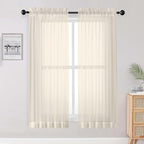 OWENIE Cream Sheer Curtains 68 Inch Length 2 Panels Set by OWENIE