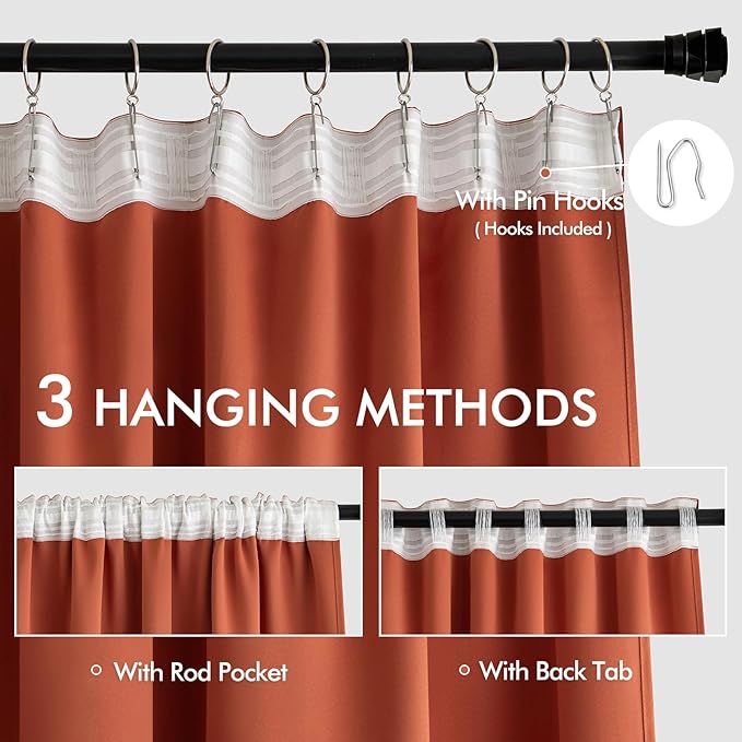 MIULEE Back Tab Burnt Orange Blackout Curtains 96 Inch Long 2 Panels Set - Image 3