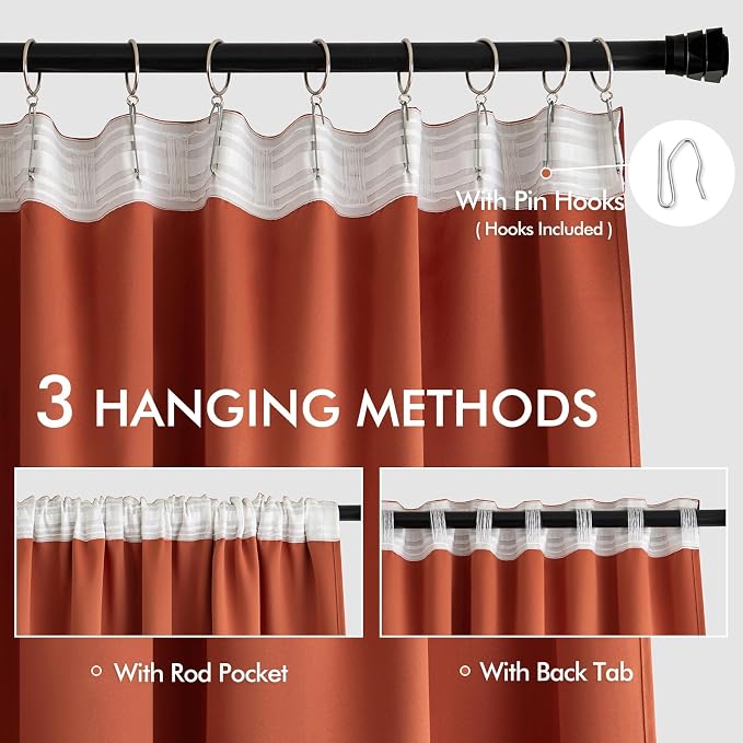 MIULEE Back Tab Burnt Orange Blackout Curtains 108 Inch Long 2 Panels Set - Image 3