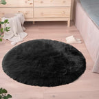 Goolela Black Round Rug 3ft Fluffy Fuzzy Sheepskin Rug Black Circle Faux Fur Rug - Image 2