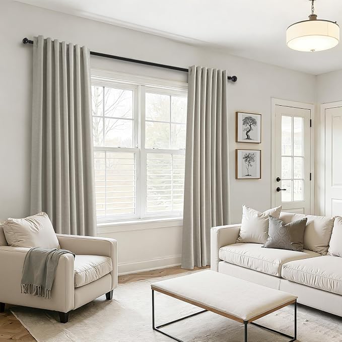 Topfinel 100% Blackout Grey Linen 96 Inch Length Curtains - Image 7