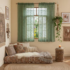 WAZZIO Boho Lace Curtains 2 Panels 63 Inches -Vintage Victorian Sheer Panel - Image 2