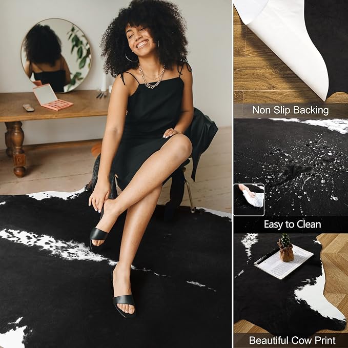 AROGAN Premium Faux Cowhide Rug 158 x 140 cm/5.2 x 4.6 feet, Durable and Large - Image 3