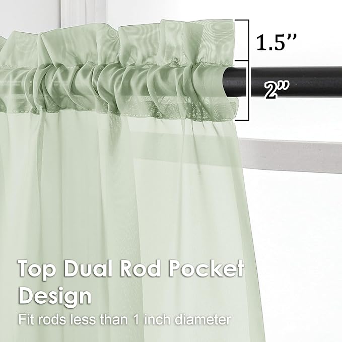 OVZME Light Green Sheer Curtains 96 Inches Long 2 Panels - Image 2