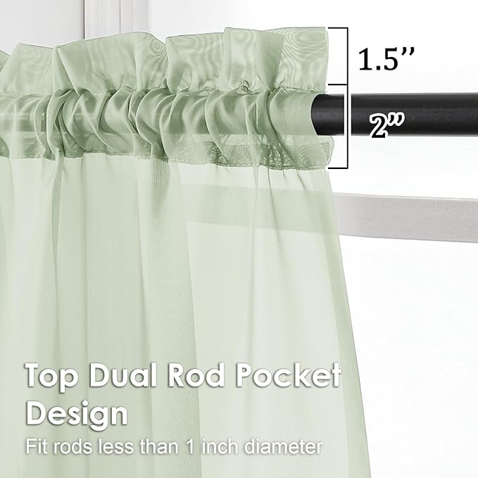 OVZME Light Green Sheer Curtains 54 Inches Long 2 Panels - Image 2