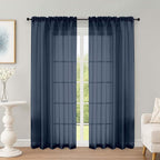 OWENIE Navy Blue Sheer Curtains 72 Inches Long 2 Panels Set, Transparent Voile by OWENIE